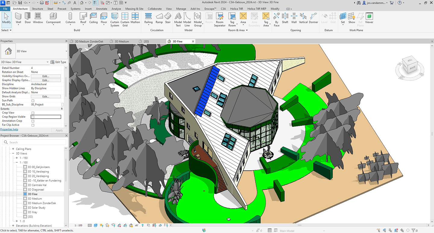 C3A-Revit-basiscursus met C3A-gebouw als cursusoefening