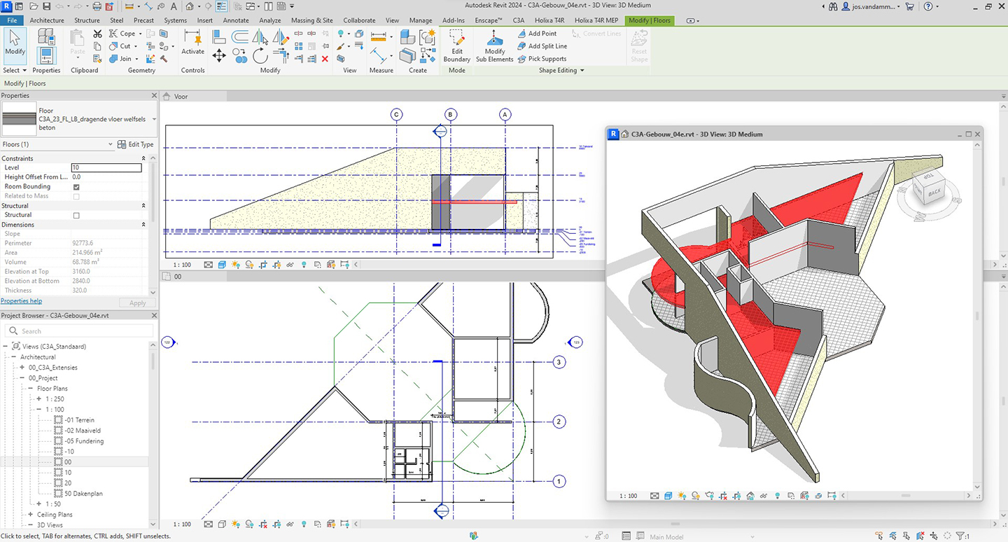 C3A-Revit-basiscursus met C3A-gebouw als cursusoefening