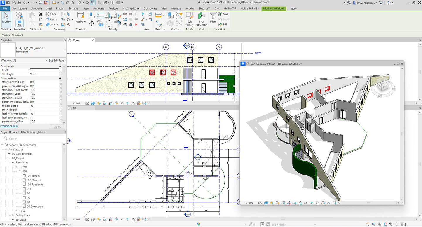 C3A-Revit-basiscursus met C3A-gebouw als cursusoefening