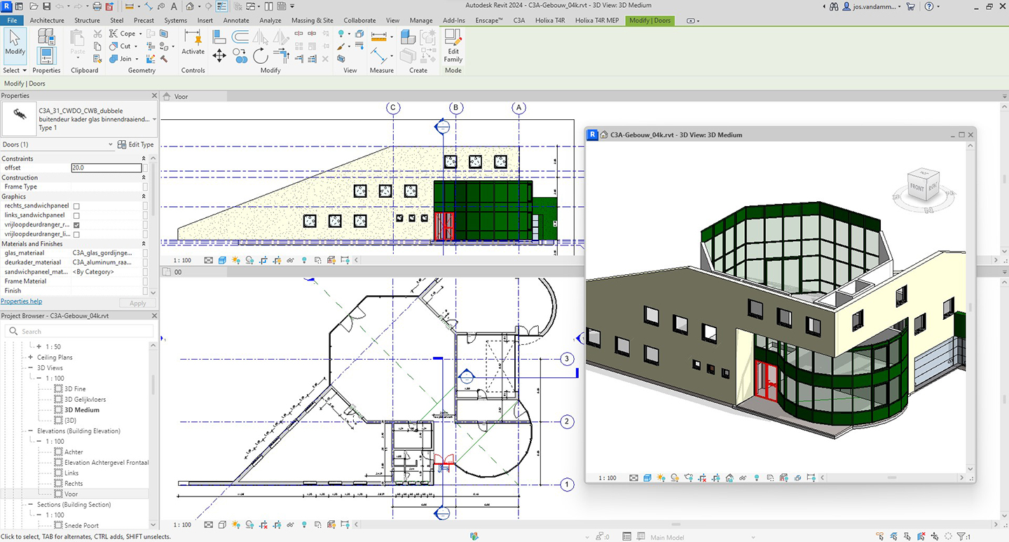 C3A-Revit-basiscursus met C3A-gebouw als cursusoefening